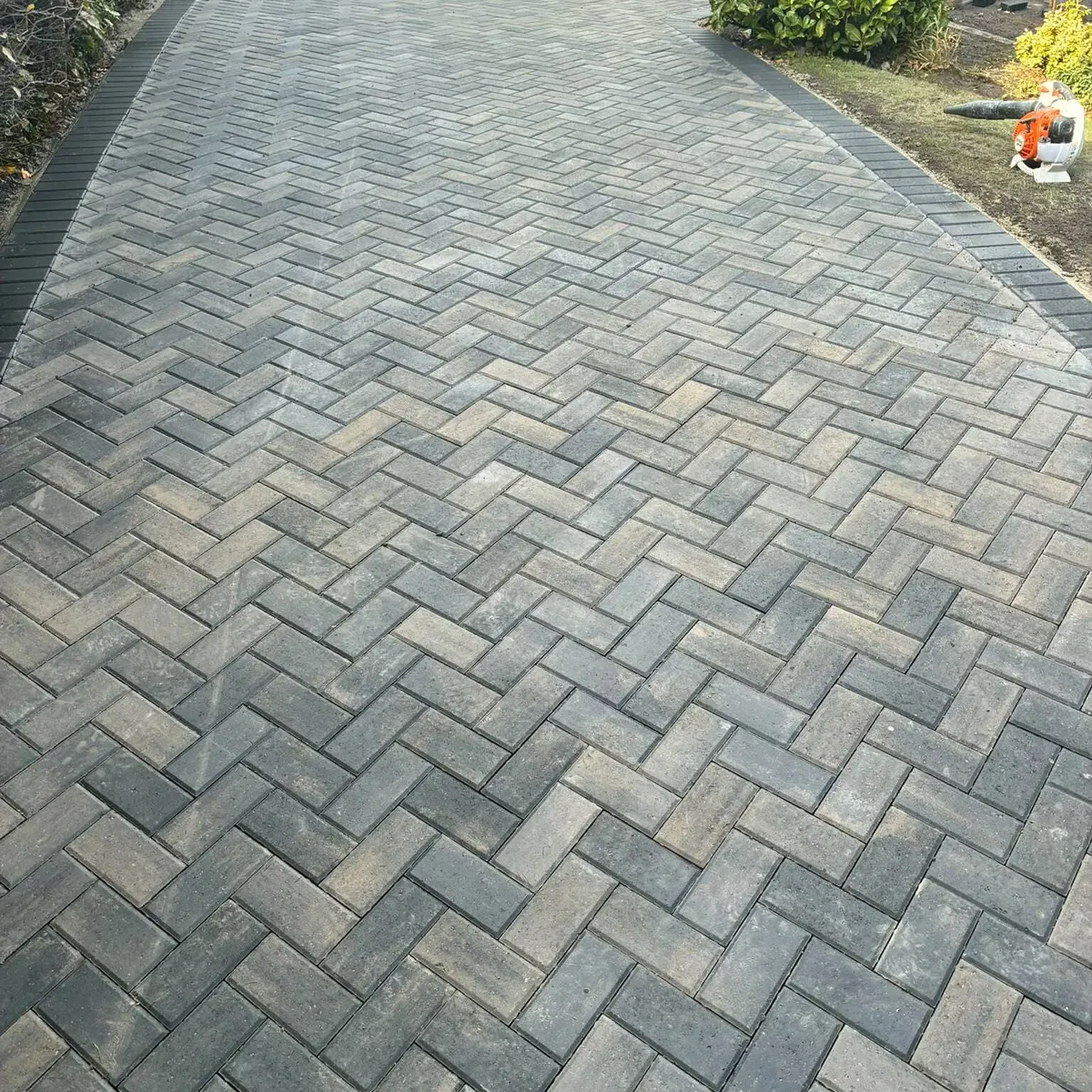 After: herringbone block paving, close up