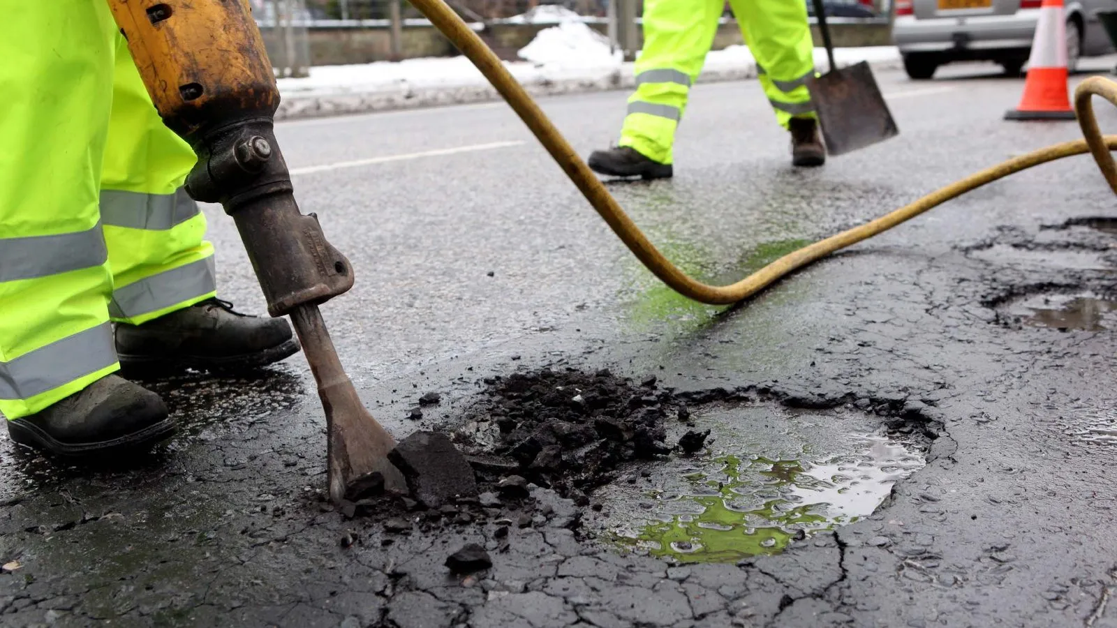 A completed pothole repairs project